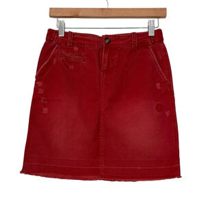 Old Navy Skirt Sz 0 Red Brick Y2K Distressed Mini Pockets Frayed Hem 90s Grunge